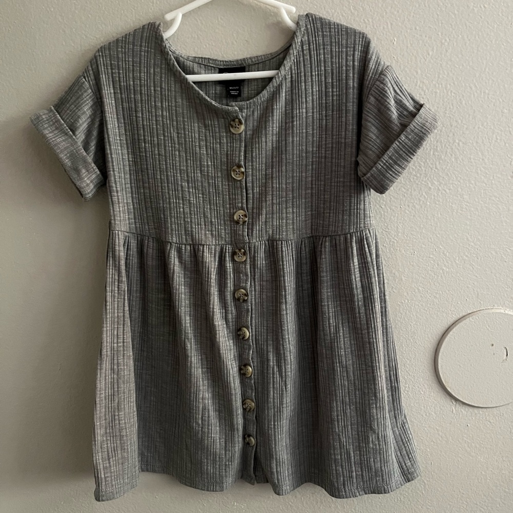 Stylish Gray Button-Up Kids Dress